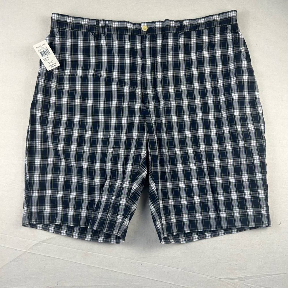 Polo Ralph Lauren Mens Green Navy Plaid Cotton Flat Front Shorts Size 42 NWT